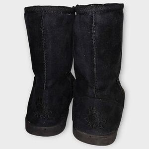 DAWGS Womens Vegan Boots Sz 10 Black Suede White‎ Shearling Warmth Furry Winter